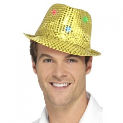 Disco skrybelė geltona blizganti šviečianti