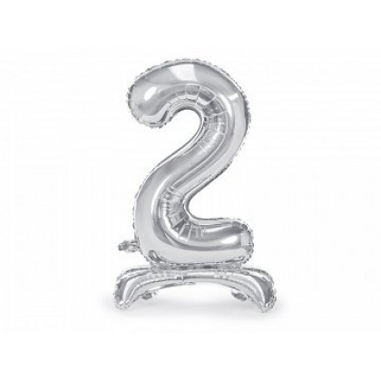 Folinis balionas skaičius "2"sidabrinis pastatomas 70 cm