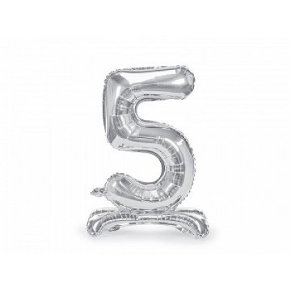 Folinis balionas skaičius "5"sidabrinis pastatomas 70 cm