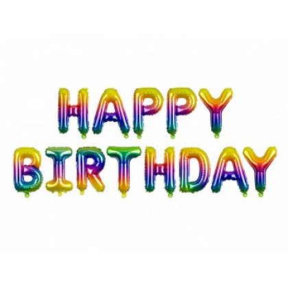 Folinis balionas "Happy Birthday" vaivorykštės spalvos