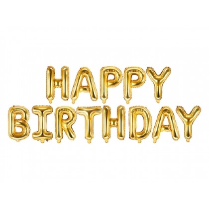 Folinis balionas "Happy Birthday" auksinis 340&35cm