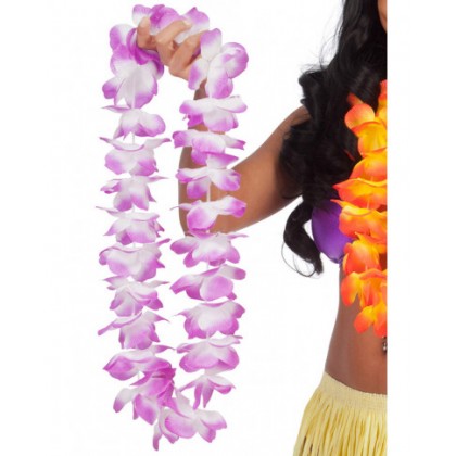 Havajietiška girlianda 100 cm violetinė-balta